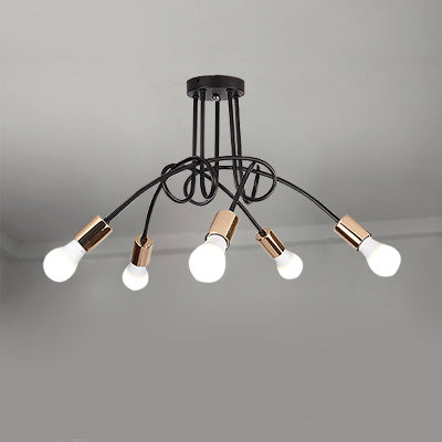 Twisted Metallic Semi-Flush Ceiling Light Industrial 3/5 Lights Hallway Semi Flush Pendant Light with Bare Bulb in Black Clearhalo 'Ceiling Lights' 'Close To Ceiling Lights' 'Close to ceiling' 'Semi-flushmount' Lighting' 19602