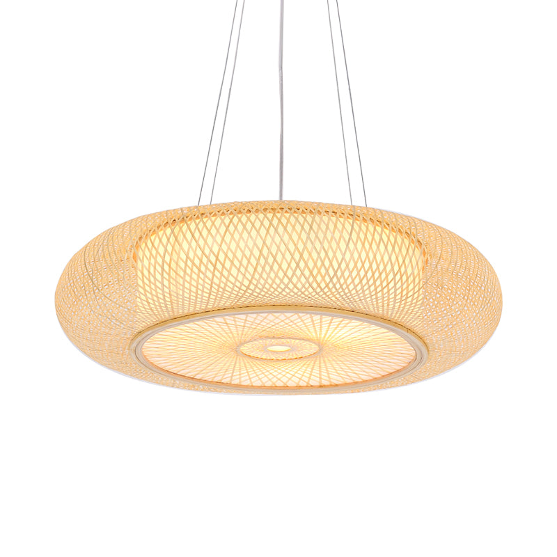 Handmade Round Bamboo Hanging Light Chinese 1 Bulb 18"/19.5"/31.5" Wide Beige Ceiling Pendant for Tearoom Clearhalo 'Ceiling Lights' 'Chandeliers' 'Modern Chandeliers' 'Modern' Lighting' 1960275