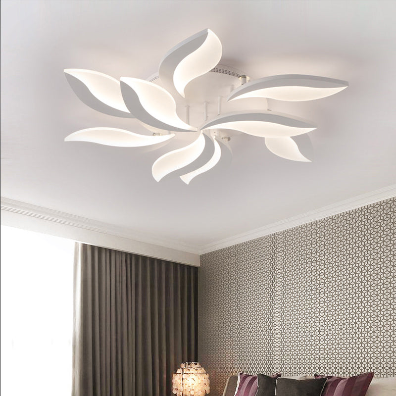 White Leaf Shaped Flushmount Lighting Contemporary 3/12/15 Lights Acrylic LED Semi Flush Mount Ceiling Light Clearhalo 'Ceiling Lights' 'Close To Ceiling Lights' 'Close to ceiling' 'Semi-flushmount' Lighting' 1960572