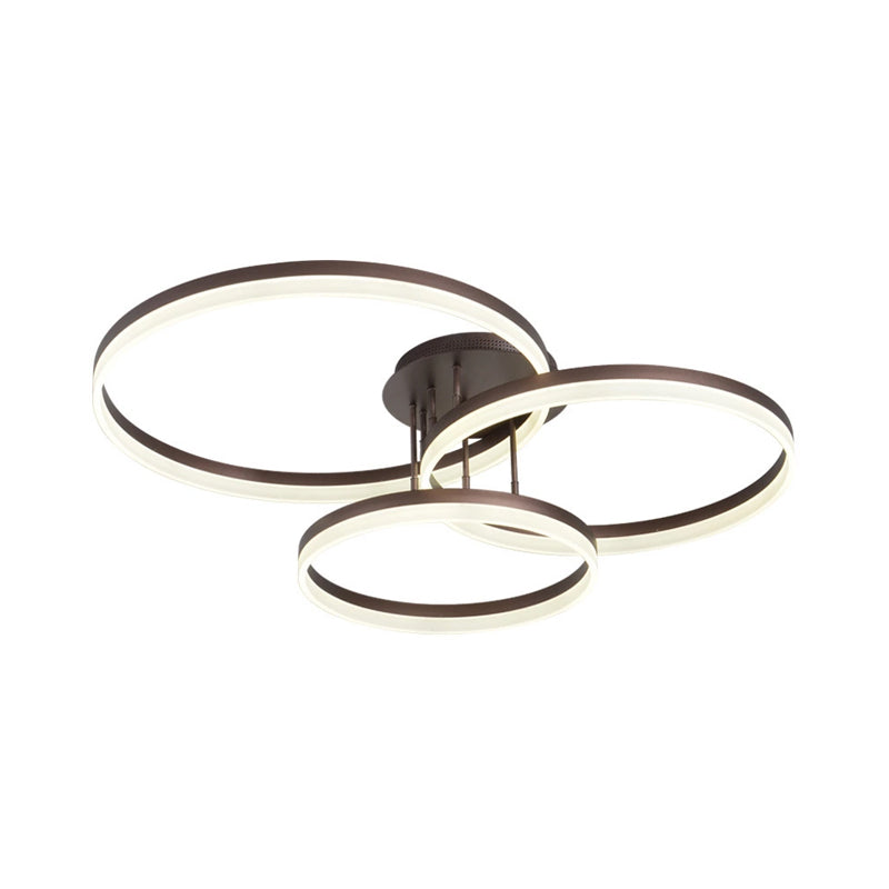 Gold/Coffee 3-Ring LED Ceiling Fixture Minimalist Acrylic Semi Flush Mount Lamp in Warm/White Light Clearhalo 'Ceiling Lights' 'Close To Ceiling Lights' 'Close to ceiling' 'Semi-flushmount' Lighting' 1968740