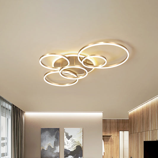 Interlocking Ring 3/5 Tiered Flushmount Metal Modern LED Semi Flush Mount Ceiling Lamp in Gold, Warm/White Light Clearhalo 'Ceiling Lights' 'Close To Ceiling Lights' 'Close to ceiling' 'Semi-flushmount' Lighting' 1968748