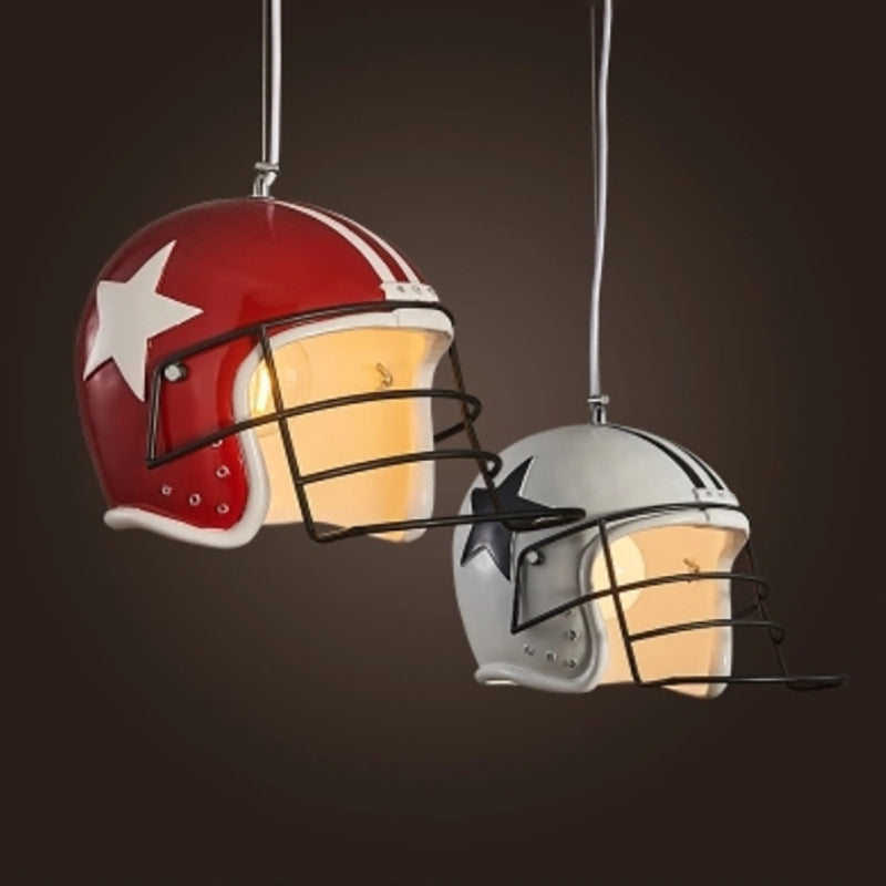Resin Soccer Helmet Ceiling Pendant Industrial Single Restaurant Suspension Light in Red/White Clearhalo 'Art Deco Pendants' 'Cast Iron' 'Ceiling Lights' 'Ceramic' 'Crystal' 'Industrial Pendants' 'Industrial' 'Metal' 'Middle Century Pendants' 'Pendant Lights' 'Pendants' 'Tiffany' Lighting' 1969208