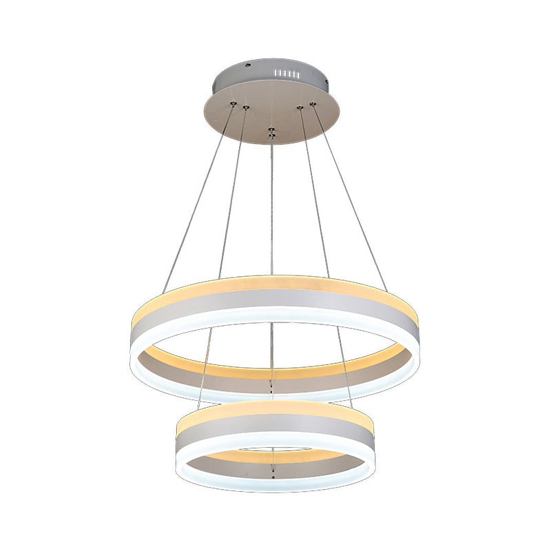 Stylish Modern Hoop Pendant Chandelier Acrylic 2-Head Living Room LED Hanging Light Kit in White Clearhalo 'Ceiling Lights' 'Chandeliers' 'Modern Chandeliers' 'Modern' Lighting' 1969279