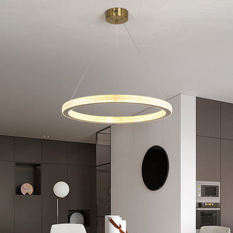 Minimalist 3/5 Tiers LED Pendant Lighting Stainless Steel Living Room  Extra-Slim Hoop Chandelier in Gold