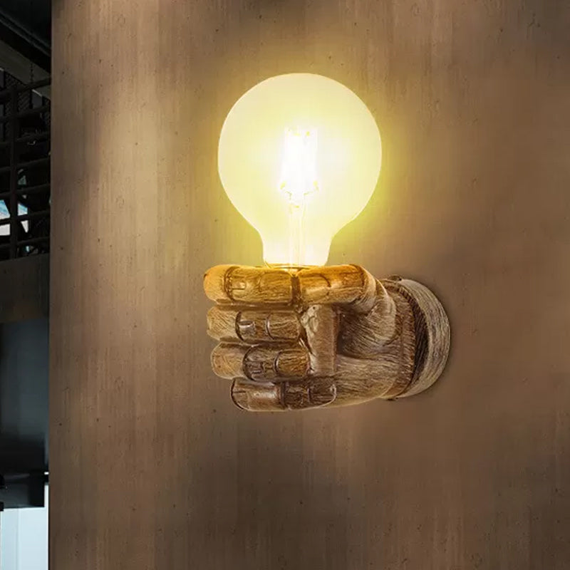 Light Wood Left/Right Fist Wall Light Nordic 1-Bulb Resin Wall Sconce Light for Restaurant Light Wood Right Clearhalo 'Wall Lamps & Sconces' 'Wall Lights' Lighting' 1970312