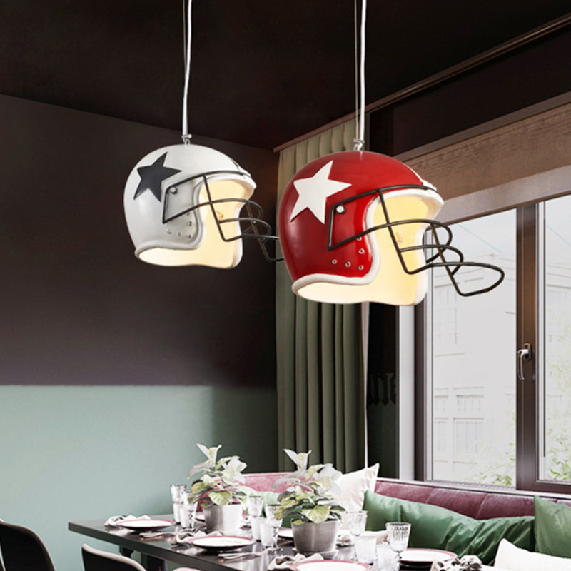 Helmet Pendant Decorative Resin 1-Head Red/White Hanging Ceiling Light for Restaurant White Clearhalo 'Ceiling Lights' 'Pendant Lights' 'Pendants' Lighting' 1970451_0c39048f-9ff4-4818-8897-c9d8a16590f3