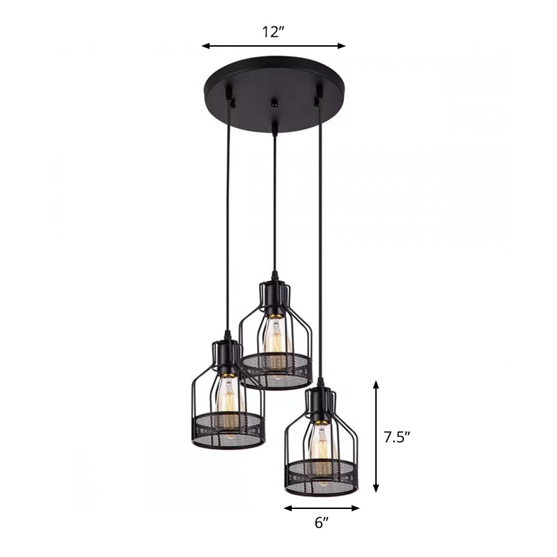 3 Lights Bottle Frame Multi-Pendant Rustic Black Iron Ceiling Hang Light for Dining Room Clearhalo 'Art Deco Pendants' 'Black' 'Cast Iron' 'Ceiling Lights' 'Ceramic' 'Crystal' 'Industrial Pendants' 'Industrial' 'Metal' 'Middle Century Pendants' 'Pendant Lights' 'Pendants' 'Rustic Pendants' 'Tiffany' Lighting' 1971179