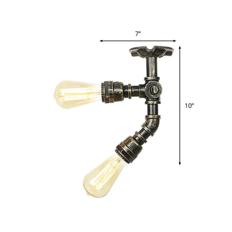 Metal Piping Semi Flush Light Farmhouse 2 Lights Foyer Ceiling Flush Mount in Antique Brass/Aged Silver/Antique Bronze Clearhalo 'Ceiling Lights' 'Close To Ceiling Lights' 'Close to ceiling' 'Semi-flushmount' Lighting' 1971675