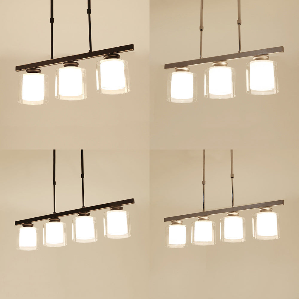 3/4-Light Cylinder Island Lamp Modern Black/Silver Clear Glass Pendant Light Fixture for Kitchen Clearhalo 'Ceiling Lights' 'Close To Ceiling Lights' 'Glass shade' 'Glass' 'Island Lights' Lighting' 19759