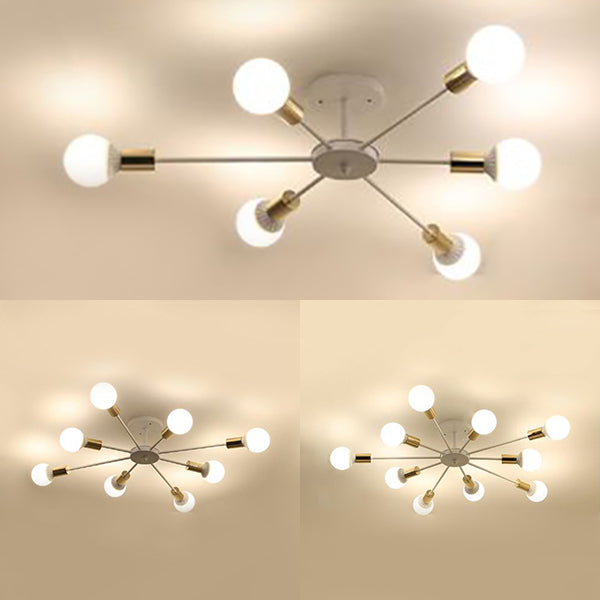 6/8/9 Bulbs Sputnik Semi Flush Mount Retro Industrial White Finish Metal Ceiling Lighting for Bedroom Clearhalo 'Ceiling Lights' 'Close To Ceiling Lights' 'Close to ceiling' 'Semi-flushmount' Lighting' 19774