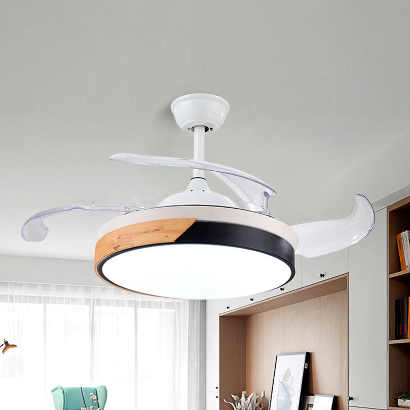 Acrylic Circular 19" Wide Pendant Fan Light Minimalist LED White Semi Flush with 4 Blades Clearhalo 'Ceiling Fans with Lights' 'Ceiling Fans' 'Modern Ceiling Fans' 'Modern' Lighting' 1982225
