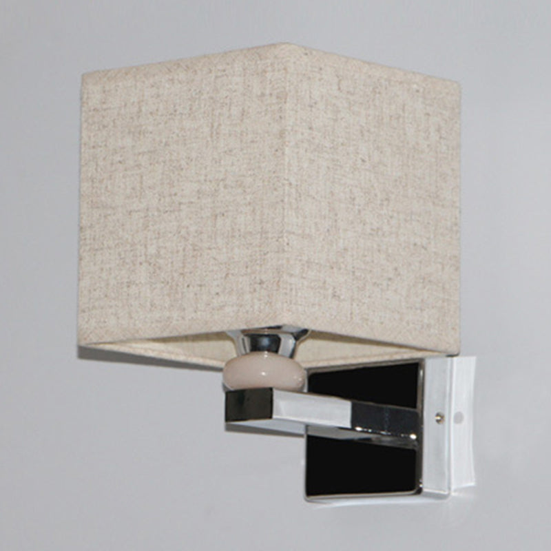 Nordic Cubic Wall Sconce Fabric 1-Light Dining Room Wall Mount Light Fixture in Beige/White/Flaxen Clearhalo 'Cast Iron' 'Glass' 'Industrial' 'Modern wall lights' 'Modern' 'Tiffany' 'Traditional wall lights' 'Wall Lamps & Sconces' 'Wall Lights' Lighting' 1982854