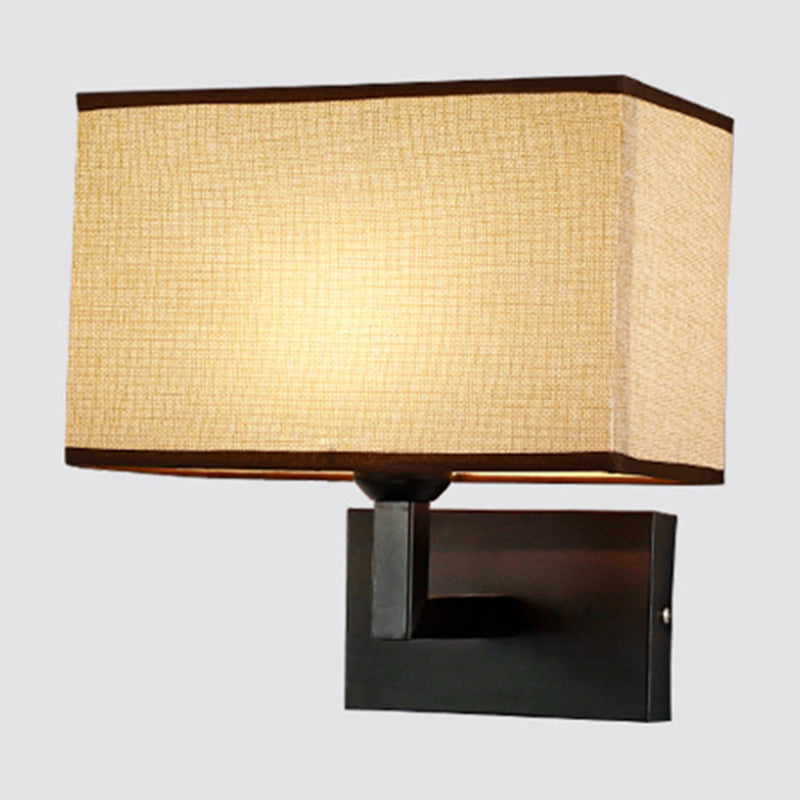 Rectangular Wall Lighting Minimalist Fabric 1 Head Beige/Flaxen Wall Mounted Light for Bedroom Clearhalo 'Cast Iron' 'Glass' 'Industrial' 'Modern wall lights' 'Modern' 'Tiffany' 'Traditional wall lights' 'Wall Lamps & Sconces' 'Wall Lights' Lighting' 1982872