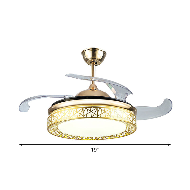 Nest-Shaped Living Room Ceiling Fan Light Metal 19" Wide LED Simplicity Semi Flush Mount, 4 Blades Clearhalo 'Ceiling Fans with Lights' 'Ceiling Fans' 'Modern Ceiling Fans' 'Modern' Lighting' 1983297