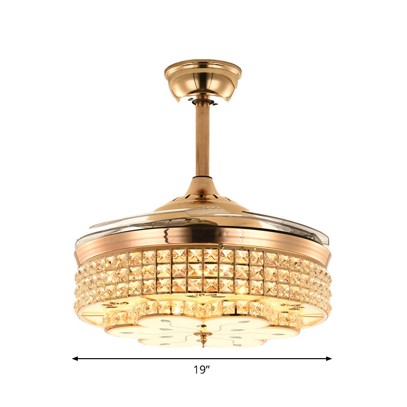 Faceted Crystal Bowl Semi Flush Ceiling Light Modern 19" Wide LED Pendant Fan Lamp, 4 Blades Clearhalo 'Ceiling Fans with Lights' 'Ceiling Fans' 'Modern Ceiling Fans' 'Modern' Lighting' 1983337