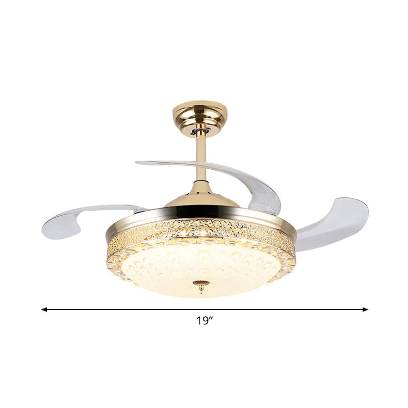 Bowl Dining Room Pendant Fan Lamp Faceted Crystal 19" Wide LED Modernism Semi Flush Mount Lighting, 4 Blades Clearhalo 'Ceiling Fans with Lights' 'Ceiling Fans' 'Modern Ceiling Fans' 'Modern' Lighting' 1983372