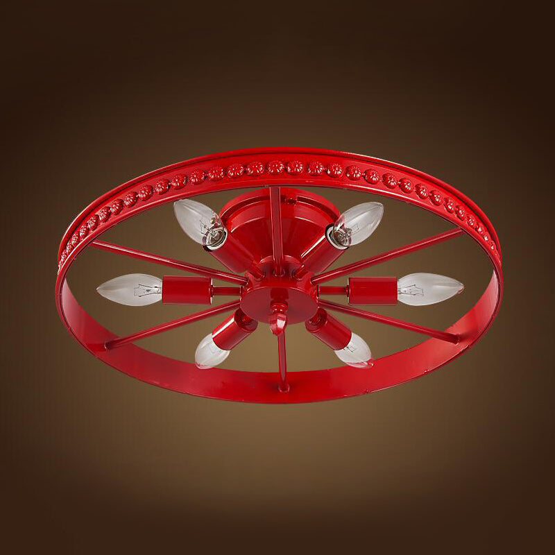 Black/Bronze 6 Heads Semi Flush Ceiling Light Farmhouse Stylish Metallic Wheel Shade Ceiling Lamp for Living Room Clearhalo 'Ceiling Lights' 'Close To Ceiling Lights' 'Close to ceiling' 'Flush mount' 'Industrial Flush Mount' Lighting' 19836