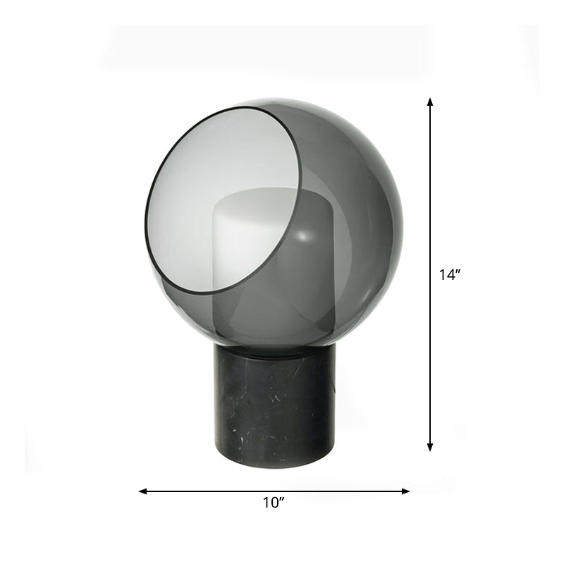 Hemisphere Nightstand Lamp Designer Smoky Glass 8"/10" Wide 1 Head Black Table Light with Marble Base Clearhalo 'Lamps' 'Table Lamps' Lighting' 1983756