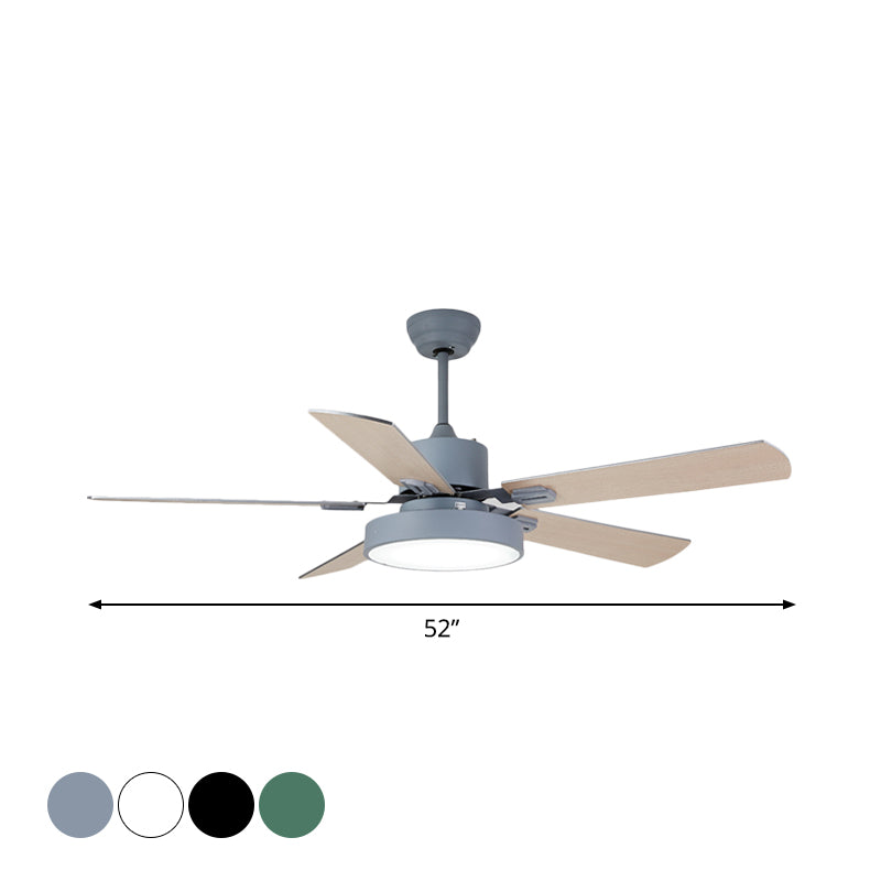 5-BladeDrum Living Room Hanging Fan Light Fixture Traditional Acrylic 52" Wide LED Semi Flush Light Clearhalo 'Ceiling Fans with Lights' 'Ceiling Fans' Lighting' 1984241