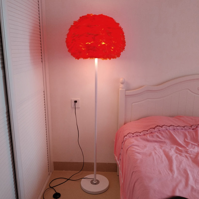 18"/21.5" Wide Dome Stand Up Lamp Modern Feather 1-Light Living Room Floor Light in White/Pink/Orange Clearhalo 'Floor Lamps' 'Lamps' Lighting' 1986046