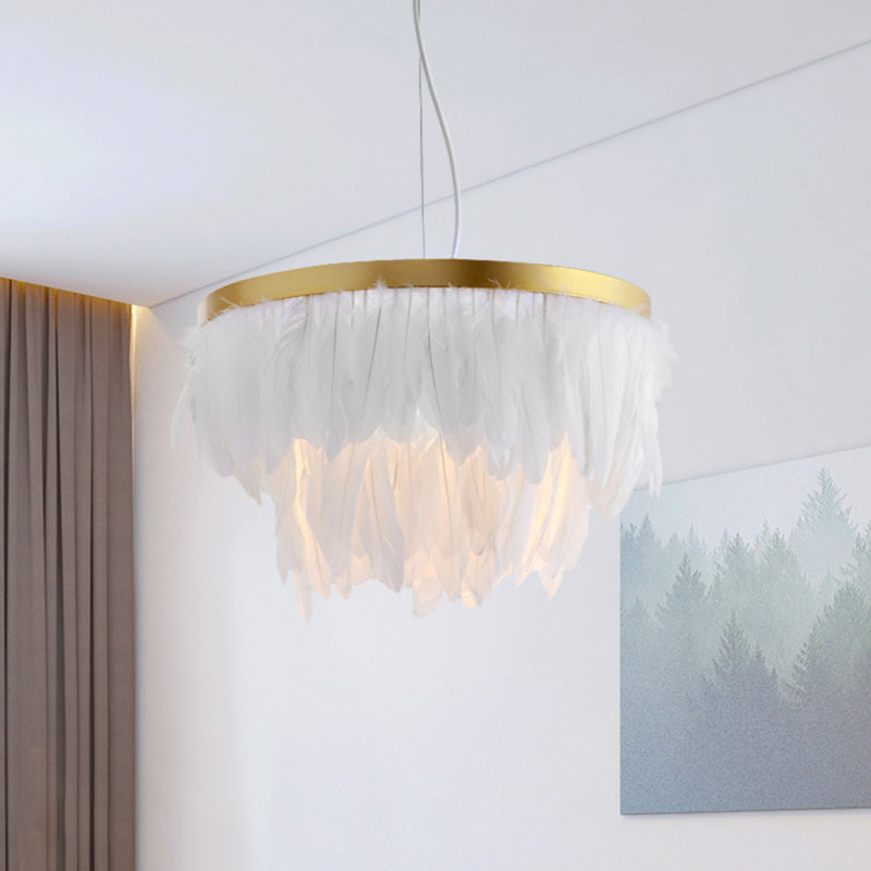 Postmodern Layered Hanging Light Kit Feather 1 Head Dining Room Drop Pendant in White/Blue Clearhalo 'Ceiling Lights' 'Modern Pendants' 'Modern' 'Pendant Lights' 'Pendants' Lighting' 1986711