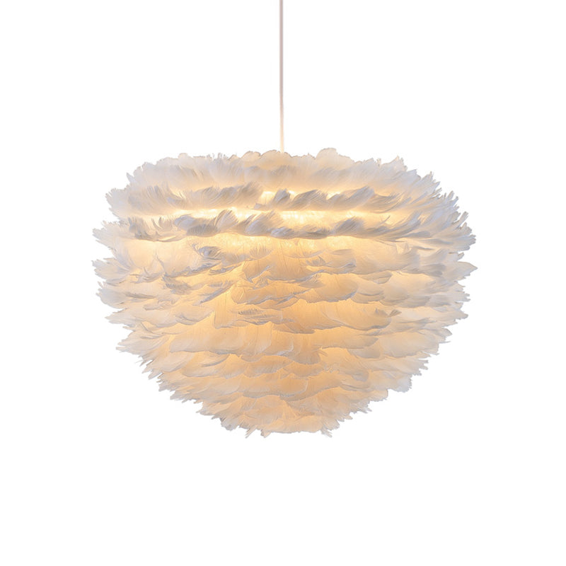 White Dome Suspension Pendant Minimalist 1 Bulb Feather Ceiling Hang Light for Girls Bedroom Clearhalo 'Ceiling Lights' 'Modern Pendants' 'Modern' 'Pendant Lights' 'Pendants' Lighting' 1986721