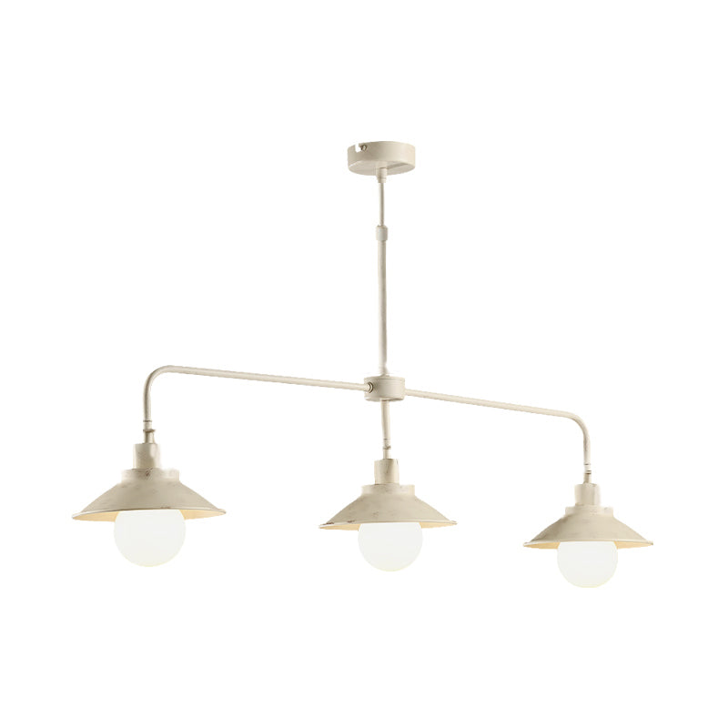 Farmhouse Cone Shade Island Lighting Iron 3 Heads Dining Room Ceiling Light in Distressed White Distressed White Clearhalo 'Ceiling Lights' 'Island Lights' Lighting' 1_b6de513d-2305-4bbf-b2f4-7862962188ca