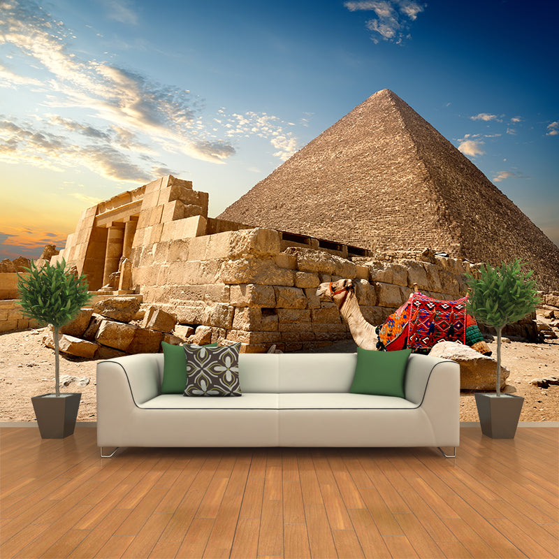 Soft Color Egypt Pyramids Mural Decal Nature Scenery Modern Waterproof Wall Art for Room Dark Brown Clearhalo 'Wall Decor' 'Wall Mural' 2009218