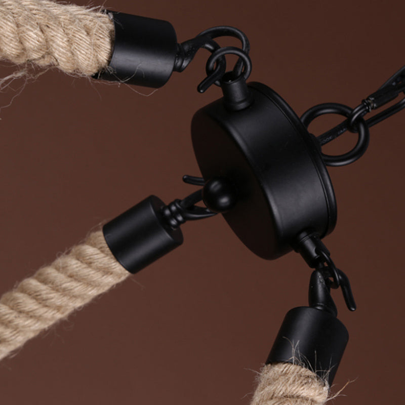 Hemp Rope Exposed Bulb Chandelier Antiqued Restaurant Pendant Light Kit in Beige Clearhalo 'Cast Iron' 'Ceiling Lights' 'Chandeliers' 'Industrial Chandeliers' 'Industrial' 'Metal' 'Middle Century Chandeliers' 'Rustic Chandeliers' 'Tiffany' Lighting' 2010599