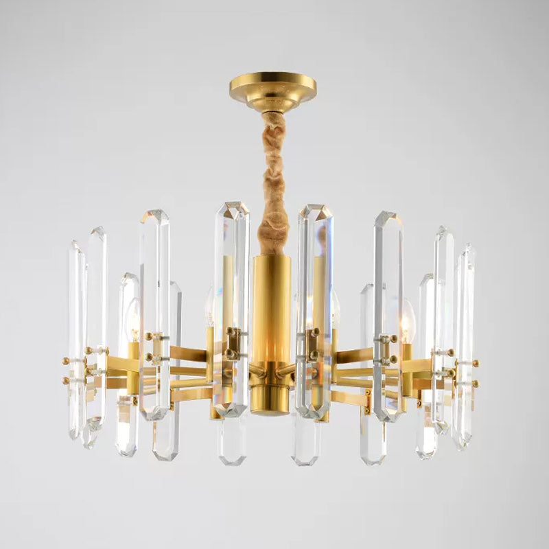8-Bulb Crystal Rod Pendant Lamp Postmodern Brass Sputnik Living Room Hanging Chandelier Brass Clearhalo 'Ceiling Lights' 'Chandeliers' 'Modern Chandeliers' 'Modern' Lighting' 2010699