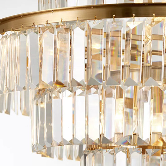 Prismatic Crystal Tiered Chandelier Modern Style 15-Bulb Dining Room Ceiling Hang Light in Gold Clearhalo 'Ceiling Lights' 'Chandeliers' 'Modern Chandeliers' 'Modern' Lighting' 2010763