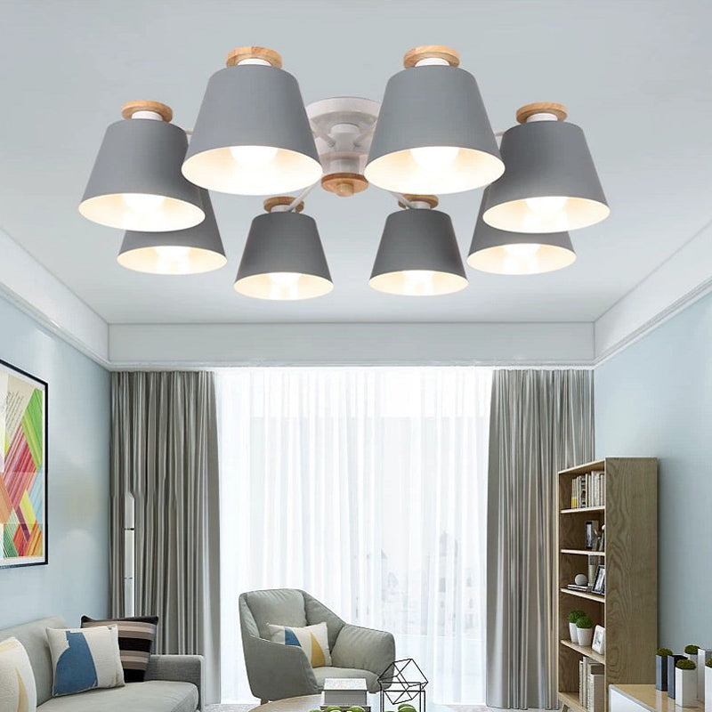 Bucket Semi Flush Light Fixture Simple Metal Living Room Ceiling Lighting with Wood Top Clearhalo 'Ceiling Lights' 'Close To Ceiling Lights' 'Close to ceiling' 'Semi-flushmount' Lighting' 2011071