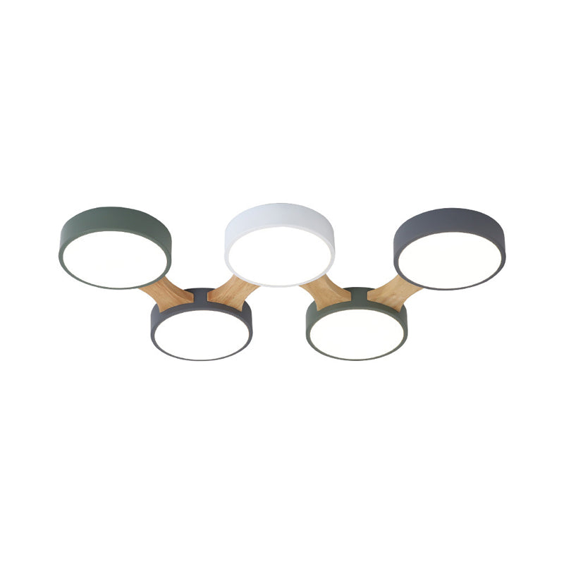 Drum Flush Ceiling Light Minimal Acrylic LED Flush Mount Fixture with Wood Arm Clearhalo 'Ceiling Lights' 'Close To Ceiling Lights' 'Close to ceiling' 'Flush mount' Lighting' 2011104