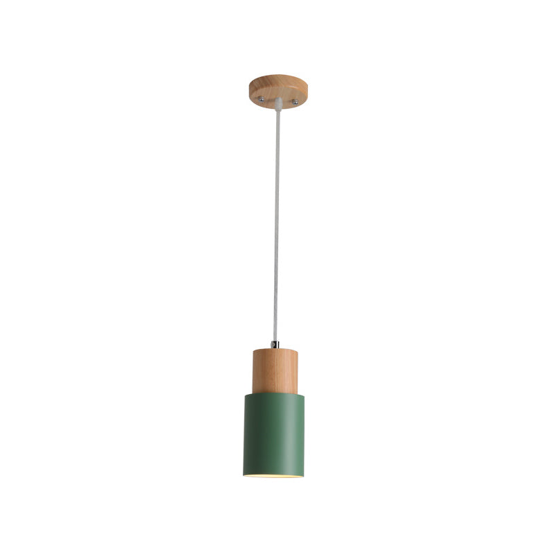 Tubular Ceiling Pendant Minimalist Metal 1-Light Suspension Lighting Fixture with Wood Top Clearhalo 'Ceiling Lights' 'Modern Pendants' 'Modern' 'Pendant Lights' 'Pendants' Lighting' 2011184
