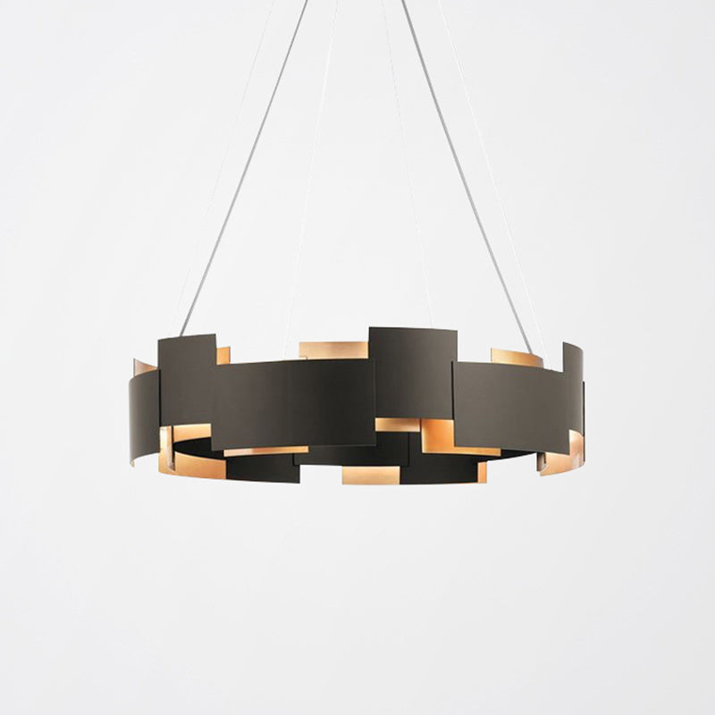 Circular Metal Pendant Chandelier Contemporary Black Hanging Ceiling Light for Living Room Clearhalo 'Ceiling Lights' 'Chandeliers' 'Modern Chandeliers' 'Modern' Lighting' 2011901