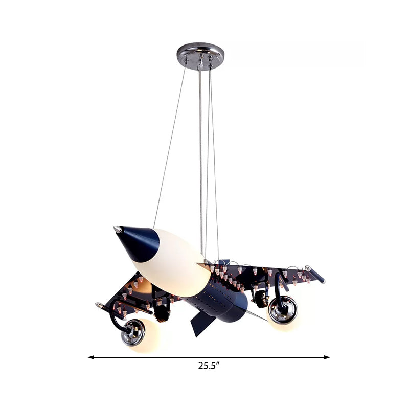 Fighter Airplane Pendant Light Cartoon Metal Chandelier in Black for Boys Bedroom Clearhalo 'Ceiling Lights' 'Chandeliers' Lighting' options 201340