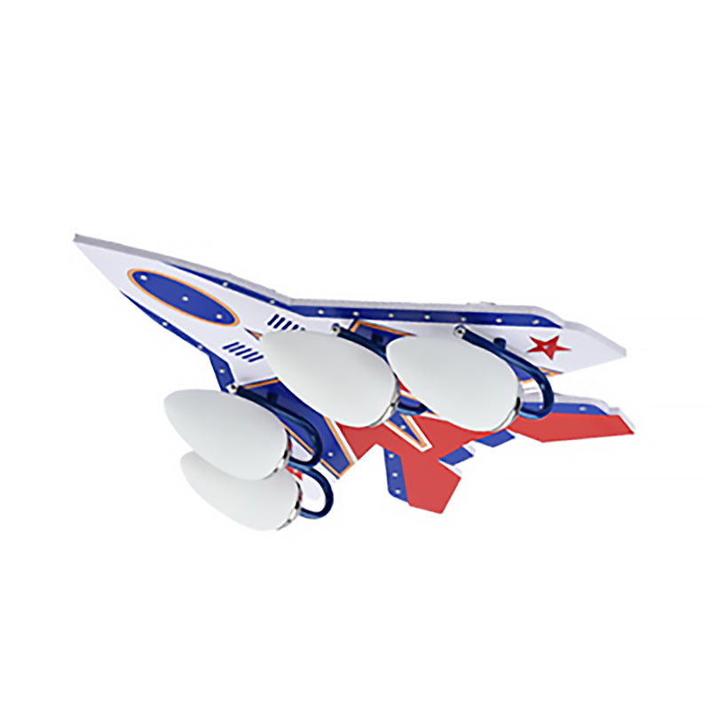 4 Lights Plane Ceiling Lamp Modern Style Wood & Glass Ceiling Mount Light for Boys Bedroom Clearhalo 'Ceiling Lights' 'Close To Ceiling Lights' 'Close to ceiling' 'Flush mount' Lighting' 201442