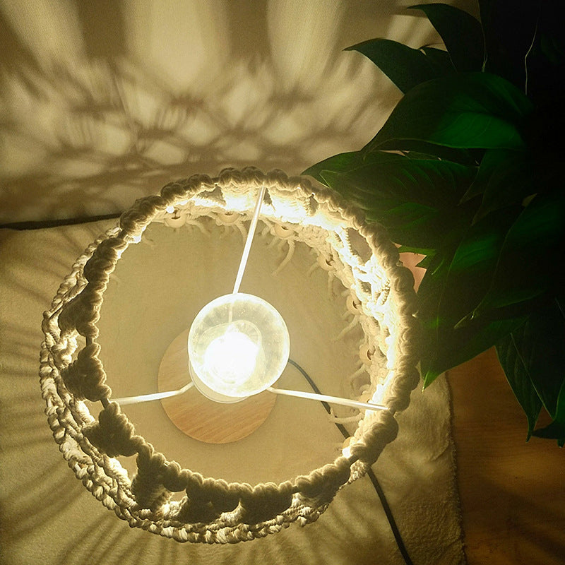 Yellow 1 Head Night Lighting Country Handwoven Rope Tapered Table Lamp with Tassel Fringe Clearhalo 'Lamps' 'Table Lamps' Lighting' 2017780