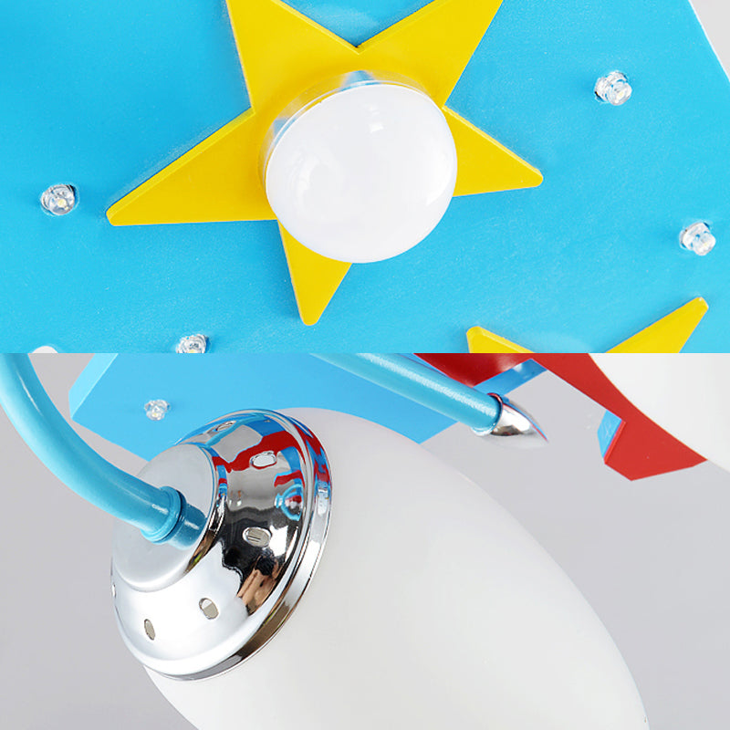 Plane Shape Kindergarten Ceiling Mount Light Wooden Cartoon LED Ceiling Fixture in Blue Clearhalo 'Ceiling Lights' 'Close To Ceiling Lights' 'Close to ceiling' 'Glass shade' 'Glass' Lighting' 201827