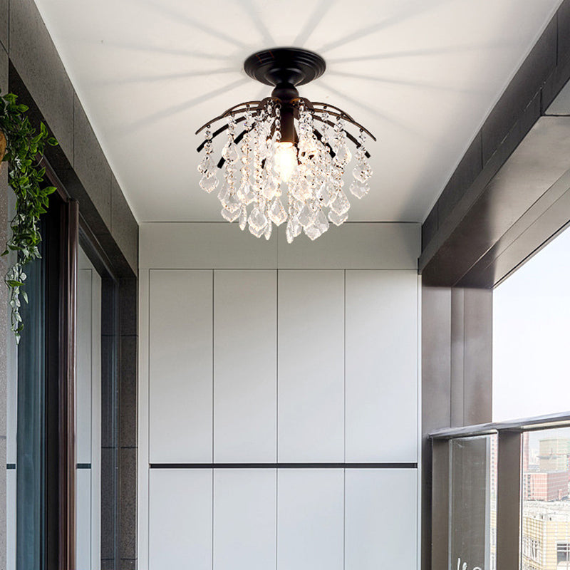 Metal Branch Semi Flush Mount Lighting Rural 1 Head Hallway Crystal Ceiling Light Fixture Clearhalo 'Ceiling Lights' 'Close To Ceiling Lights' 'Close to ceiling' 'Semi-flushmount' Lighting' 2018298
