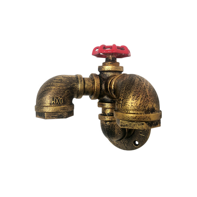 Curved Pipe Metal Wall Lighting Factory 2 Heads Dining Room Wall Light Sconce in Rust with Valve Decoration Clearhalo 'Art deco wall lights' 'Cast Iron' 'Glass' 'Industrial wall lights' 'Industrial' 'Middle century wall lights' 'Modern' 'Rustic wall lights' 'Tiffany' 'Traditional wall lights' 'Wall Lamps & Sconces' 'Wall Lights' Lighting' 2018547