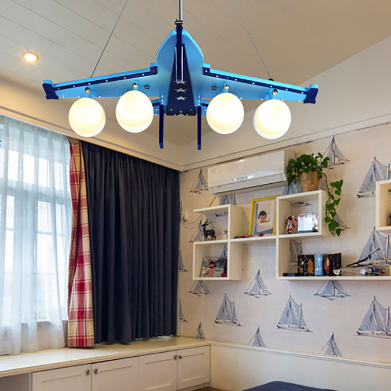Kindergarten Combat Aircraft Chandelier Wood 4 Lights Contemporary Sky Blue Ceiling Lamp Clearhalo 'Ceiling Lights' 'Chandeliers' Lighting' options 201967