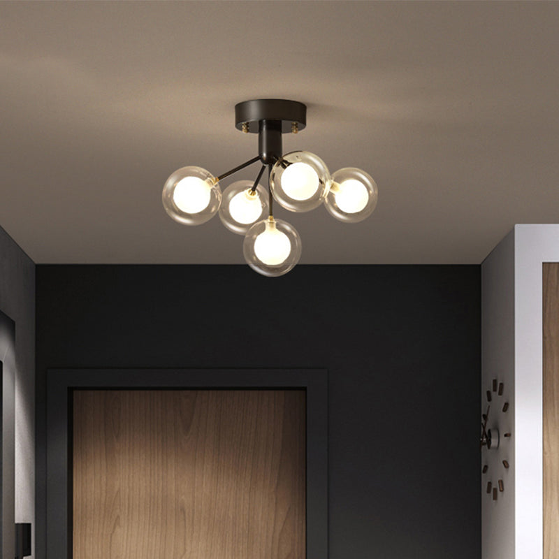 Molecular Semi Flush Light Modernist Dual Glass 5 Lights Close to Ceiling Lamp for Corridor Clearhalo 'Ceiling Lights' 'Close To Ceiling Lights' 'Close to ceiling' 'Semi-flushmount' Lighting' 2025222