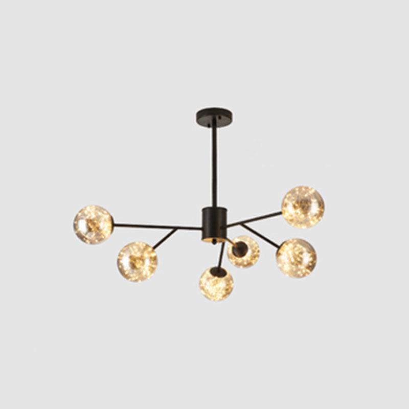 Minimalist Ball Chandelier Lighting Cognac Glass Starry LED Bedroom Hanging Pendant Light Clearhalo 'Ceiling Lights' 'Chandeliers' 'Modern Chandeliers' 'Modern' Lighting' 2025906