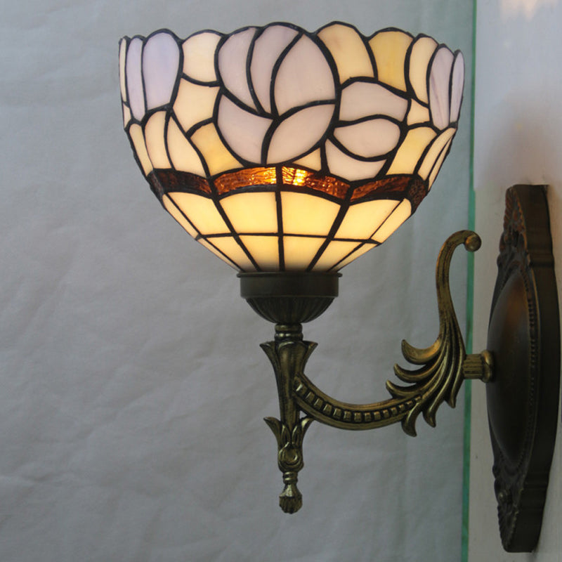 Blue Domed Wall Light Sconce Baroque 1-Light Stained Glass Floral Patterned Wall Lighting Ideas Clearhalo 'Art deco wall lights' 'Cast Iron' 'Glass' 'Industrial' 'Middle century wall lights' 'Modern' 'Tiffany wall lights' 'Tiffany' 'Traditional wall lights' 'Wall Lamps & Sconces' 'Wall Lights' Lighting' 2029225