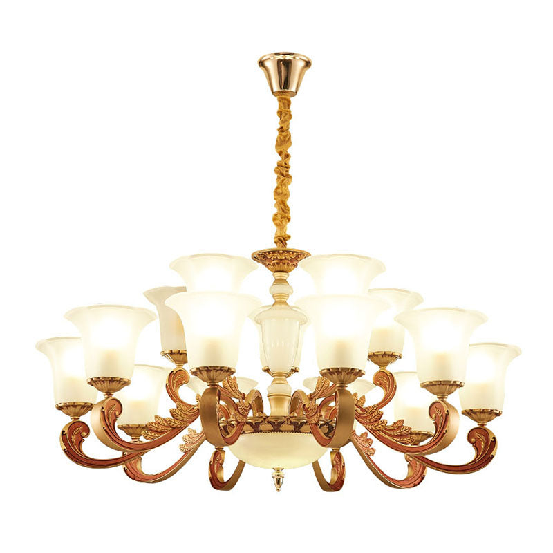 Morning Glory Frosted Glass Chandelier Modernist Gold Pendant Lighting Fixture for Bedroom Clearhalo 'Ceiling Lights' 'Chandeliers' 'Modern Chandeliers' 'Modern' Lighting' 2030538