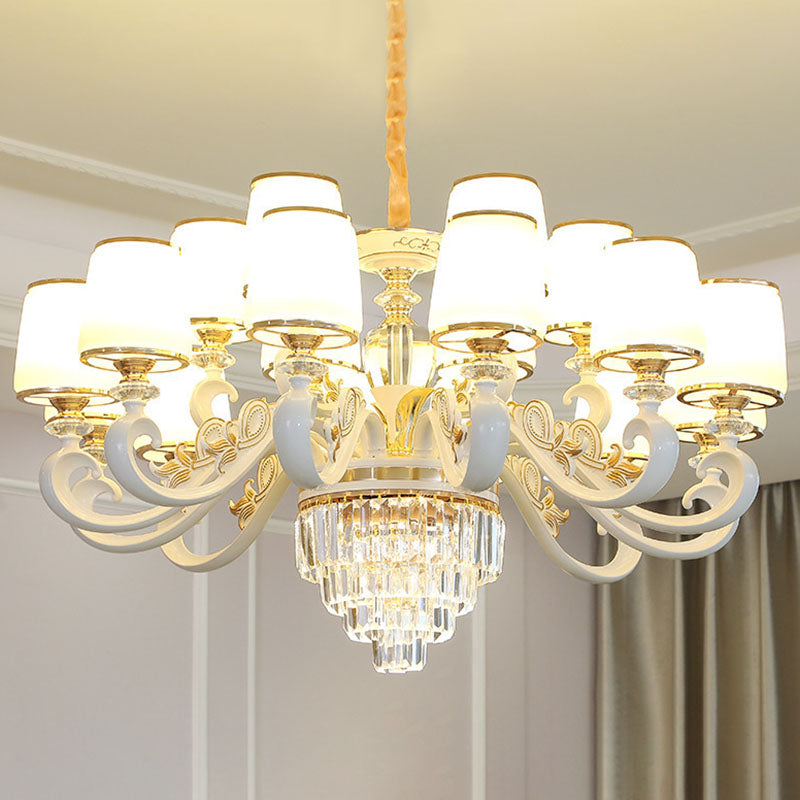 Gold Conical Hanging Pendant Light Simplicity Opaline Glass Chandelier Lighting with Curved Arm Clearhalo 'Ceiling Lights' 'Chandeliers' 'Modern Chandeliers' 'Modern' Lighting' 2030637