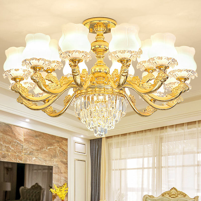 Modern Blossom Pendulum Light White Glass Living Room Pendant Chandelier in Gold Clearhalo 'Ceiling Lights' 'Chandeliers' 'Modern Chandeliers' 'Modern' Lighting' 2030672