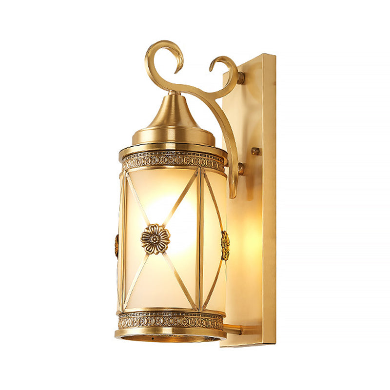 Gold Lantern Sconce Light Traditional 1 Head Metal Wall Lighting Fixture for Hallway Clearhalo 'Wall Lamps & Sconces' 'Wall Lights' Lighting' 203143