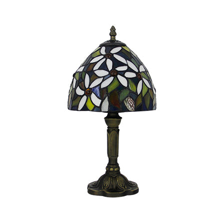Vintage Rustic Flower/Dragonfly/Leaf Table Lighting Stained Glass 1 Head Standing Light in Bronze for Coffee Shop Clearhalo 'Lamps' 'Table Lamps' Lighting' 20384